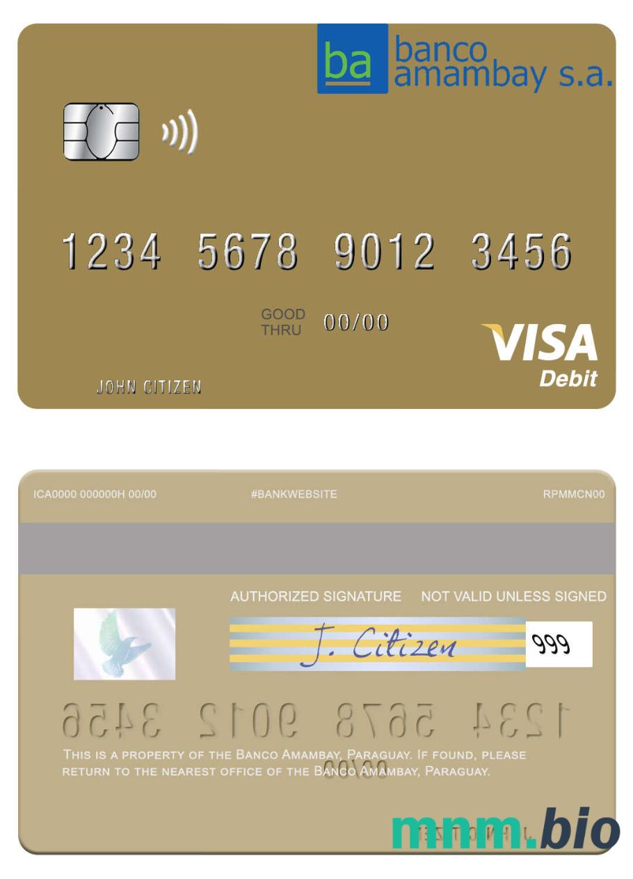 Paraguay Banco Amambay visa debet karta przykład w formacie PSD